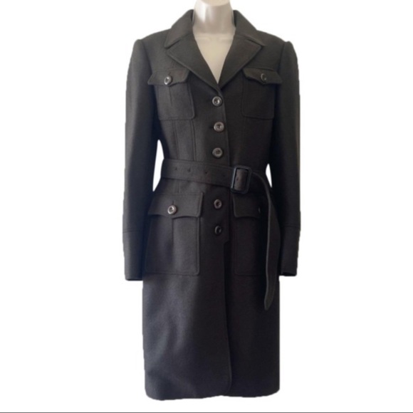(Sold)burberry green military style wool trench coat